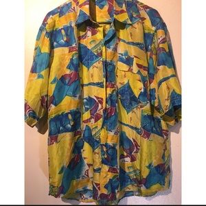 Full Abstract Silk Button Up
